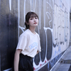 Vintage Style T-Shirt(Natural×Blue)