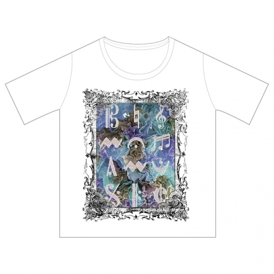 ミュージカルシンボルTシャツ produced by mao (ホワイト x 青紫プリント)