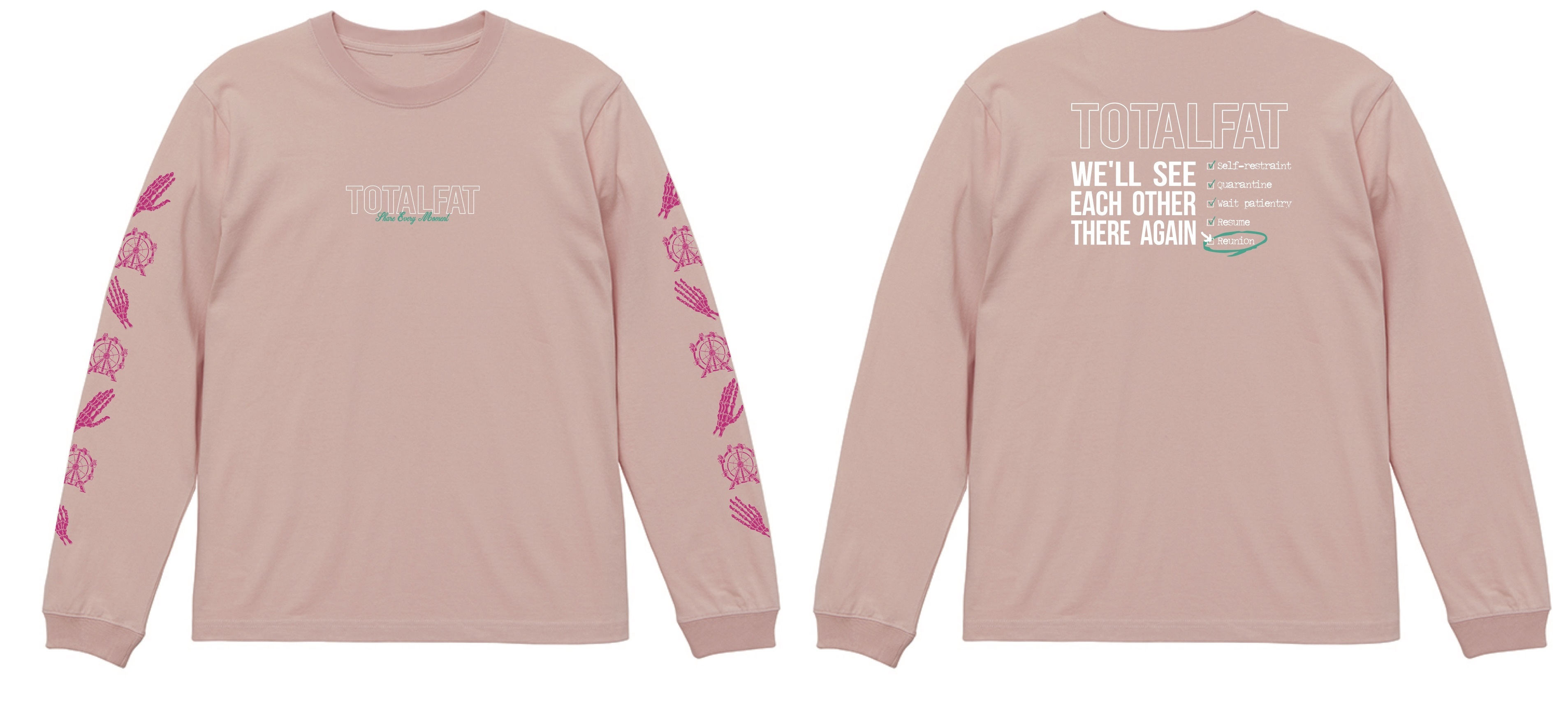 再会ロングスリーブTシャツ(オフピンク)